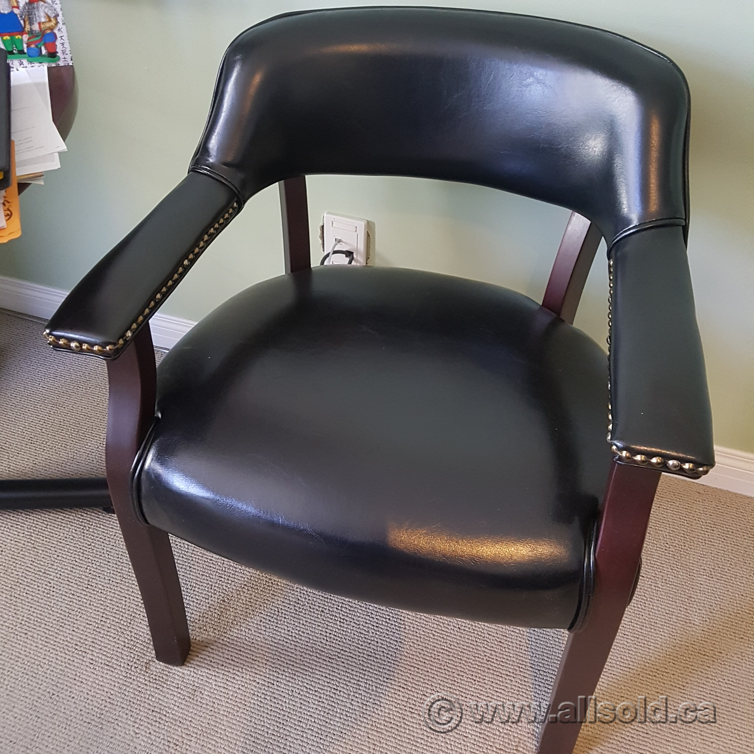 Black Leather Dark Wood Waiting Room Guest Chair Allsold.ca Buy